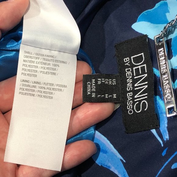 Dennis Basso M Navy Floral Removable Hood Water Resistant Zip Front Jacket/Coat - Picture 9 of 11